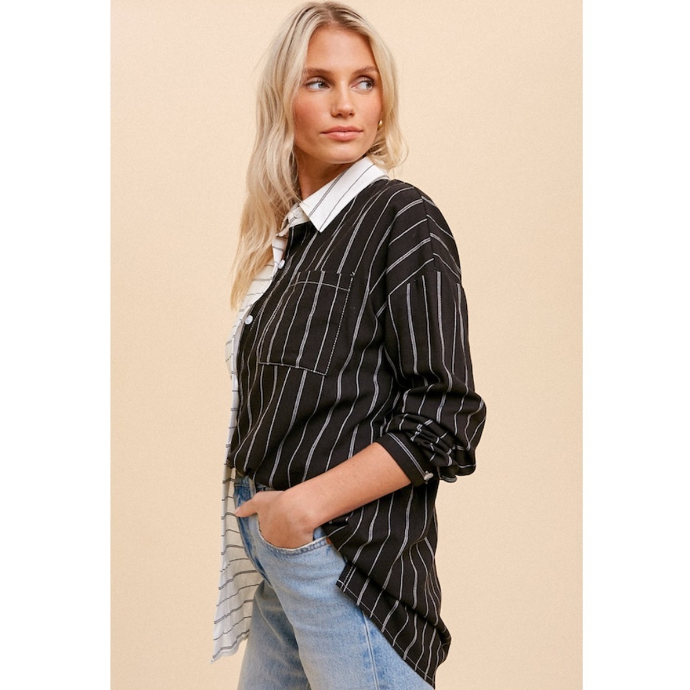 Hem & Thread Black and White Striped Button Down Shirt - Picture 4 of 4